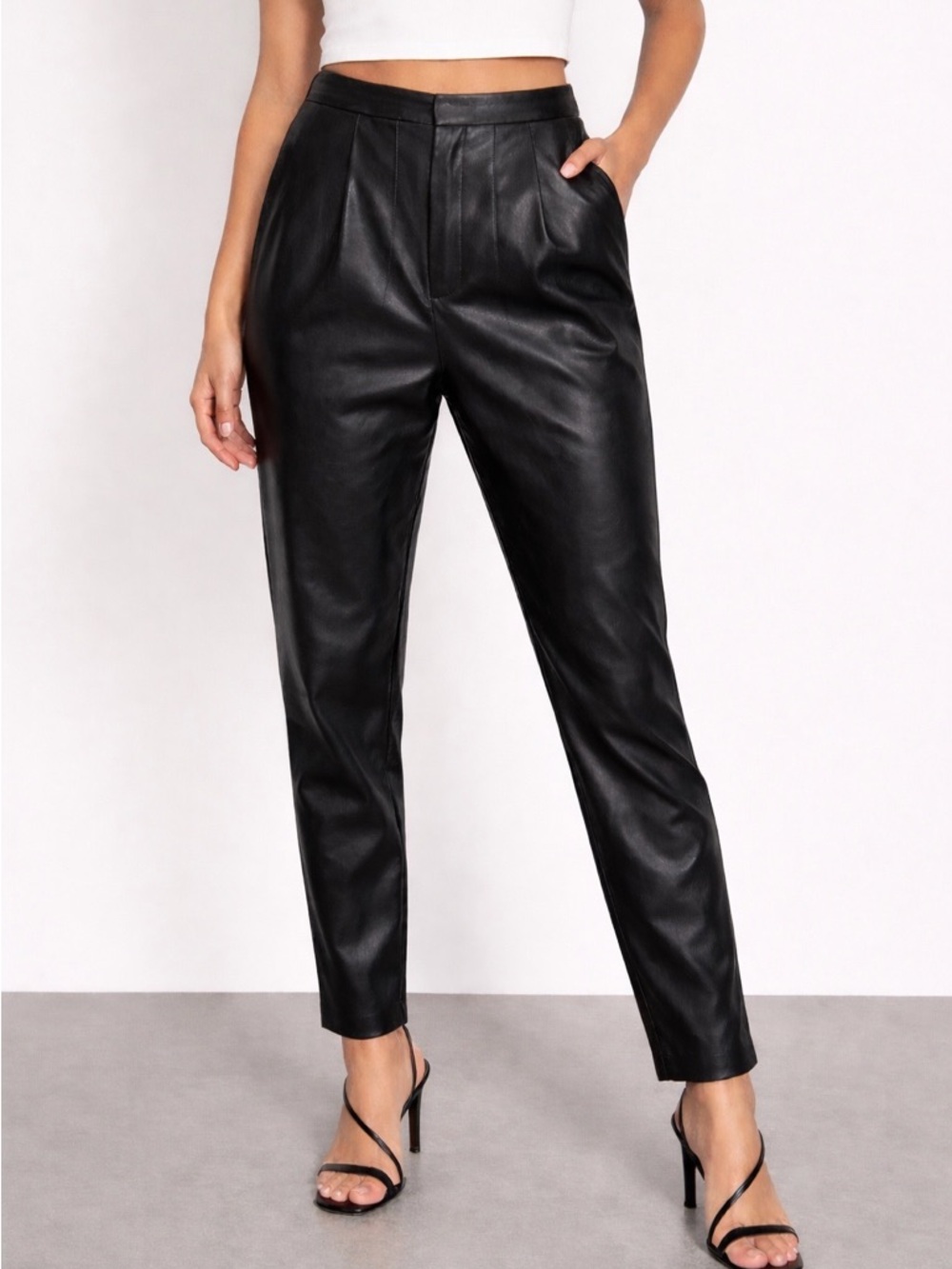 Express Black Faux Leather Pants Size 2 High Waist Tapered